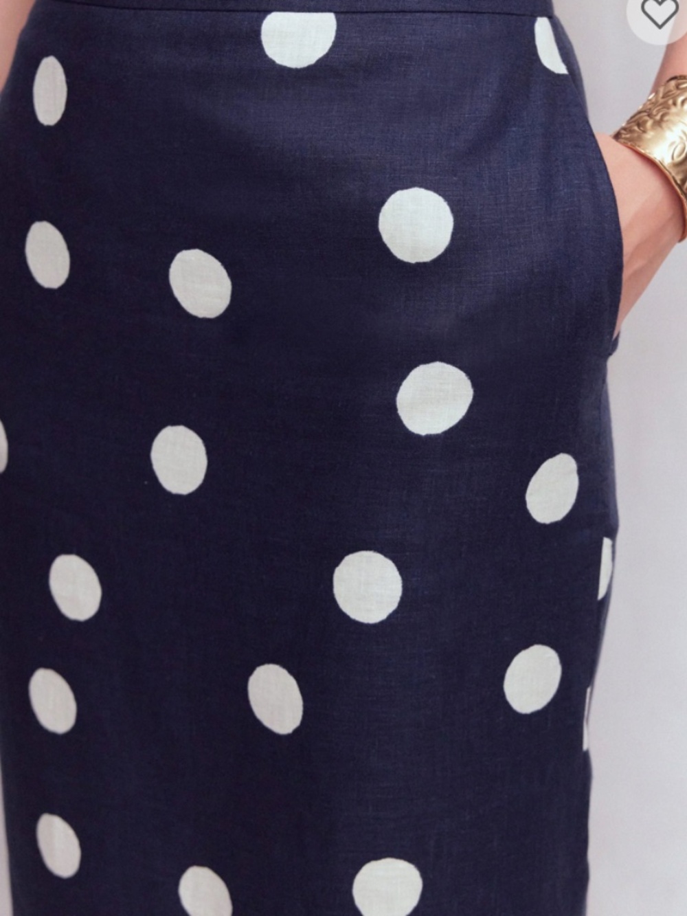 Boden Longline Column Skirt French Navy, Ivory Spot Size 8 - Picture 2 of 6